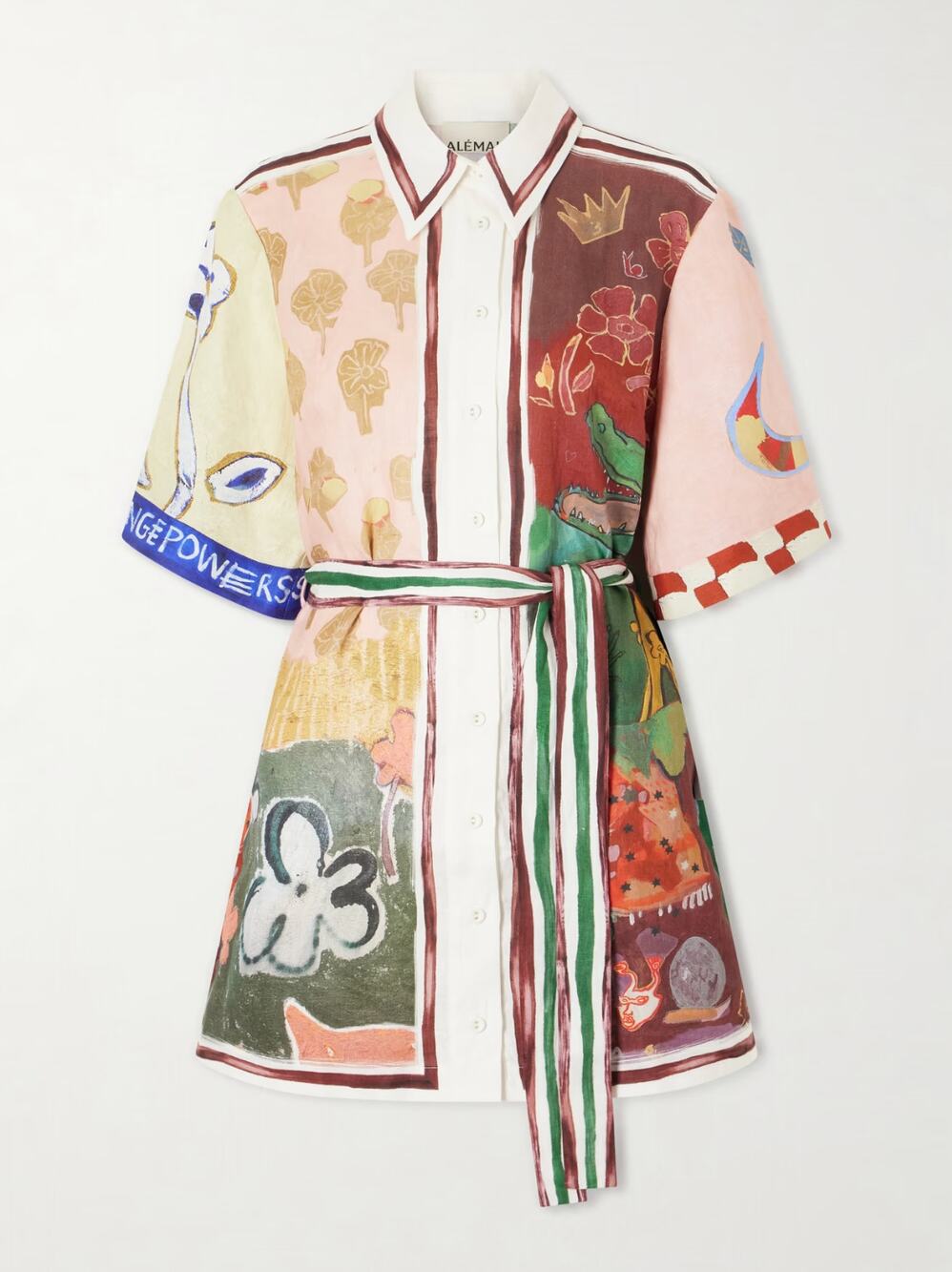 Alemais Tangible Love belted printed linen mini dress